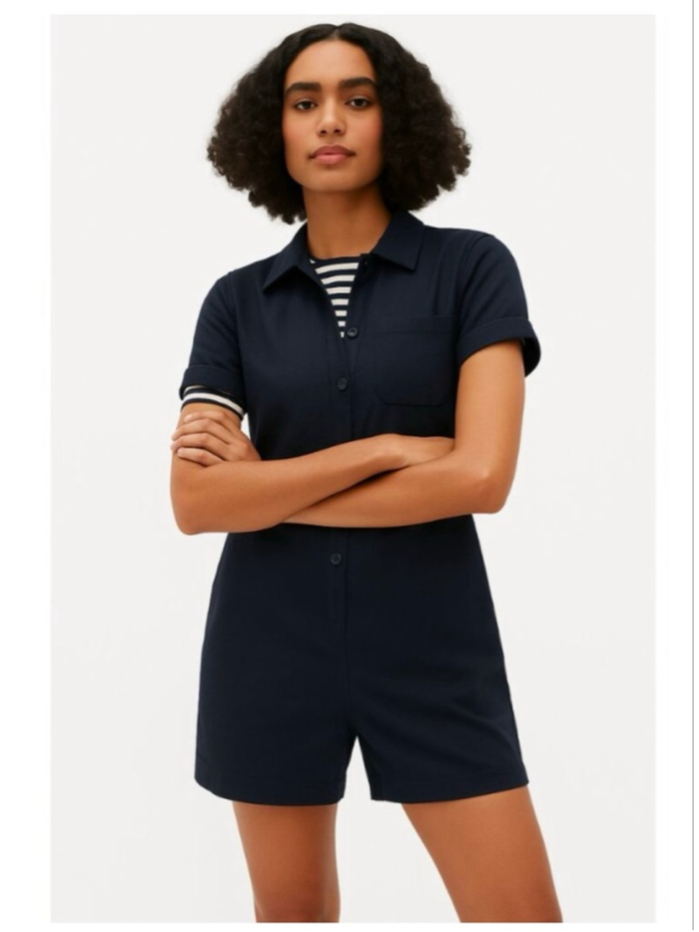 Everlane Navy Cotton Button Front Utility Romper Size 6